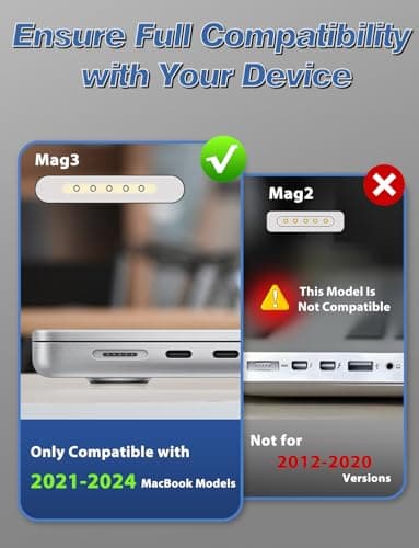 Charger for MacBook Air 13/15" (M1-M3, 2021-2025) & MacBook Pro 14" (M1-M4)70W Type C Power Adapter Includes 6.6FT C to Magnetic 3 Cable LED, Powerful Connection Between 20021-2025 (Original Quality) - Image 2