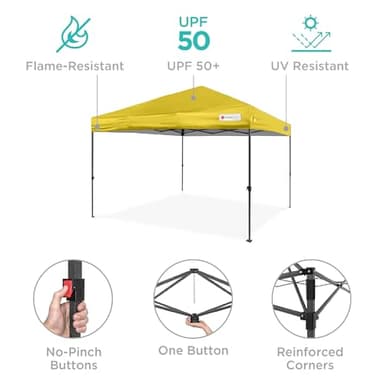 Best Choice Products 10x10ft 1-Person Setup Pop Up Canopy Tent Instant Portable Shelter w/ 1-Button Push, Case, 4 Weight Bags - Yellow - Image 4