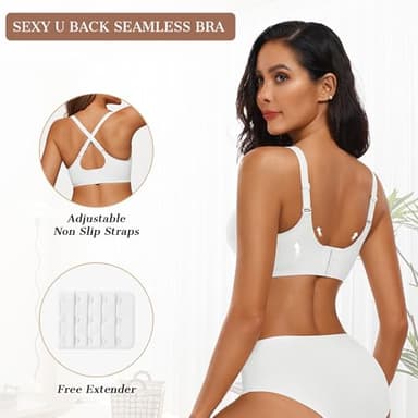 OEAK Womens Wireless Bras Push Up Support Full Coverage Bralettes No Underwire Bra Comfortable Everyday Seamless Tshirt Bras White M - Image 3