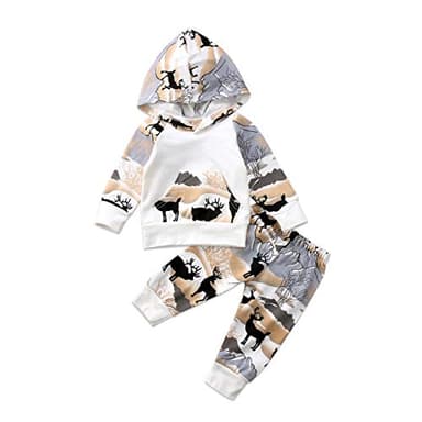 CIYCUIT Baby Boy Deer Outfit Toddler Infant Fall Winter Clothes Hoodie Pants Set 0-6 Months - Image 1