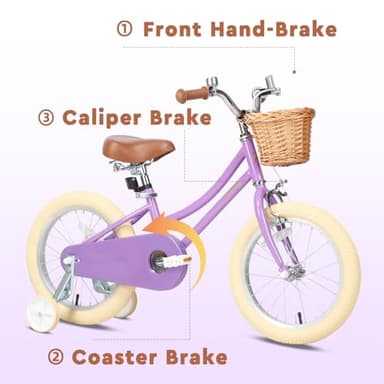 Petimini 16 Inch Little Kids Bike for Age 4 5 6 7 Years Old Girls Retro Vintage Style Bicycles with Basket Training Wheels and Bell, Purple - Image 6