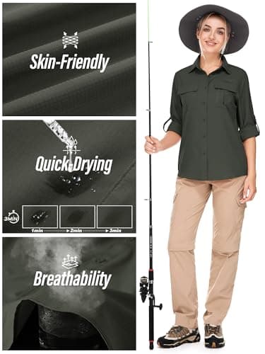 Toumett Women's UPF 50 Long Sleeve UV Sun Protection Safari Shirts Outdoor Quick Dry Fishing Hiking Travel Shirts(Amy Green,2XL,5071) - Image 5