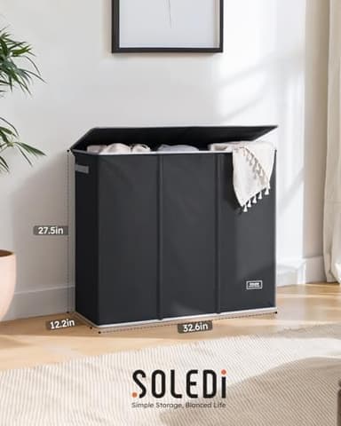 SOLEDI 180L Laundry Hamper 3 Section, Extra Large Laundry Hamper with Lid, Dirty Clothes Hamper with Sturdy Handle, Large Laundry Basket Organizer for Laundry Room, Bedroom, Hampers for Laundry - Image 8