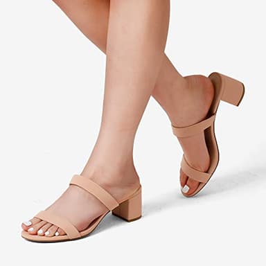 DREAM PAIRS Women's Two Strap Open Toe Low Block Chunky Heels Sandals Dress Pumps Shoes,Size 8,Nude-Nubuck,DHS213-1 - Image 5