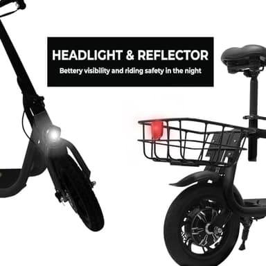 Phantomgogo Commuter R1 - Electric Scooter for Adults - Foldable Scooter with Seat & Carry Basket - 450W Brushless Motor 36V - 15MPH 265lbs Max Load E Mopeds for Adults (Midnight-Black) - Image 6