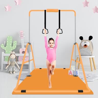 ZUETK Expandable Gymnastics Bar with Mat for Kids, Adjustable Height Junior Training Kip Bar, Folding Gymnastic Horizontal Bars Monkey Bar, Home Gym Equipment for Kid Gymnasts, Child, Girl, Boy - Image 9