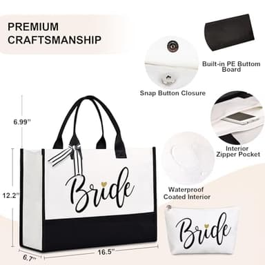 Lamyba Bride To Be Gifts for Wedding, Bridal Shower Gifts, Bachelorette Party, Engagement,Honeymoon, Bride Bag Tote with Makeup Bag - Image 3