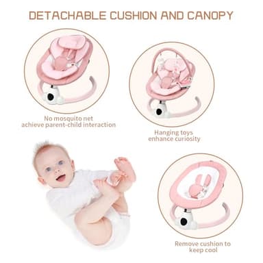 Uuoeebb Baby Swing for Infants, Portable Electric Baby Swings with Bluetooth, 5 Swing Speed, 10 Lullabies, 5-Point Harness, Remote Control & Touch Panel - Infant Swing for Indoor & Outdoor Use, Pink - Image 4