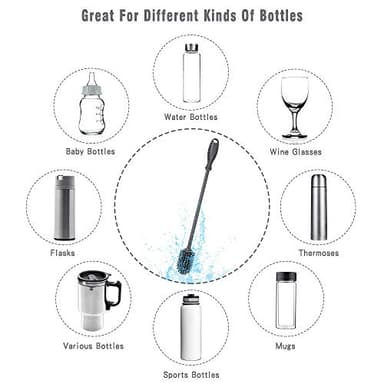 Silicone Bottle Cleaning Brush with Long Handle, 12.5" Water Bottle Cleaner for Baby Bottles, Hydro Flask, Sports Bottle, Vase, Glassware, Perfect for Smaller Diameter Bottle Openings (One Pack) - Image 5
