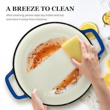 Overmont Enameled Cast Iron Dutch Oven - 5QT Pot with Lid Cookbook & Cotton Potholders - Heavy-Duty Cookware for Braising, Stews, Roasting, Bread Baking blue - Image 4