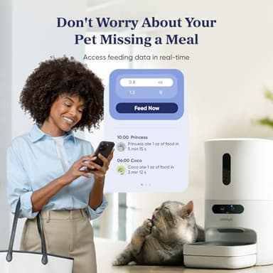 Pawsync Automatic Cat Feeder, WiFi Smart Scale Tracks Pet's Food Intake, App Control, 3.6L Timed Food Dispenser for Cats and Dogs, Up to 10 Meals Per Day, Stainless Steel Bowl, Dual Power Supply - Image 2