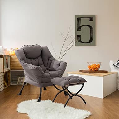 LITA Lazy Chair with Ottoman, Modern Accent Leisure Upholstered Lazy Sofa Armchair, Contemporary Lounge Reading Chair with Armrests and a Side Pocket for Living Room, Bedroom & Small Space, Dark Grey - Image 10