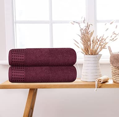 GLAMBURG 100% Cotton 2 Pack Oversized Bath Towel Set 28x55 Inches, Ultra Soft Highly Absorbant Compact Quickdry & Lightweight Large Bath Towels, Ideal for Gym Travel Camp Pool - Burgundy - Image 3