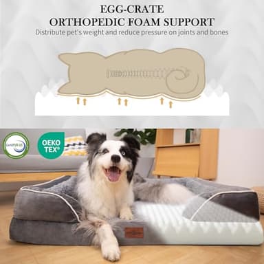 Comfort Expression Orthopedic Dog Bed for Extra Large Dogs 45x35 Inch, Waterproof Supportive Egg Crate Foam XL Pet Bed with Removable Bolsters, Dog Couch with Washable Cover & Non-Slip Bottom, Grey - Image 2