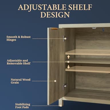 OAKHAM HOME Fluted Sideboard with Storage 4 Doors Buffet Cabinet Large Modern Credenza Accent Console Cabinets with Adjustable Shelves for Living Room Kitchen Hallway, Natural - Image 4