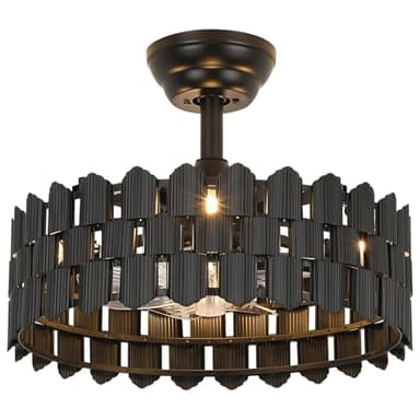 Merexcint 18 Inch Black Ceiling Fans with Lights and Remote, Black Caged Ceiling Fan Light with 6-Speed Motor, Bladeless Fan, Fandelier Ceiling Fan with Light for Bedroom, Living Room, Dining Room - Image 8