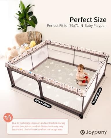 Joypony Baby Play Mat 79x 71 Inch, Extra Large Foldable Play Mats for Babies and Toddlers, Waterproof & Anti-Slip Portable Baby Floor Mat for Tummy Time, Non Toxic Foam Play Mat for Floor Travel Bag - Image 6