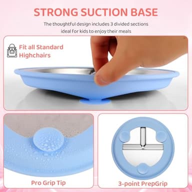 iconfont Stainless Steel Toddler Plate, 9 Inch Suction Plates for Toddlers, Baby Plate for Toddlers 1-3, Non-Toxic BPA-Free Microwave Dishwasher Safe - 2 Packs - Image 5