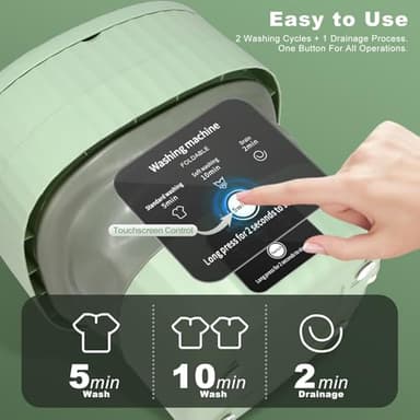 Mini Portable Washing Machine, 9L, 3 Modes, Blue Light Disinfection, Ideal for Underwear, Socks, Baby Clothes. Foldable for Space-Saving, Perfect for Apartments, Hotels, Camping & Travel (Green) - Image 3