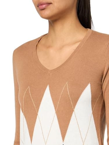 Tommy Hilfiger Womens V-Neck Long Sleeve Ivy Argyle Sweater, Brown Sugar Multi, X-Small - Image 3