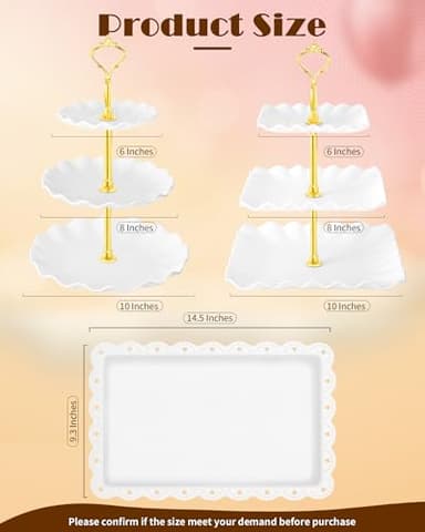 Hoedia 10 Pcs Cake Stand, Plastic Dessert Table Display Set, 4 Pcs 3 Tier Cupcake Stand Tower Holder and 6 Pcs Serving Tray for Tea Party Baby Shower Decorations - Image 2