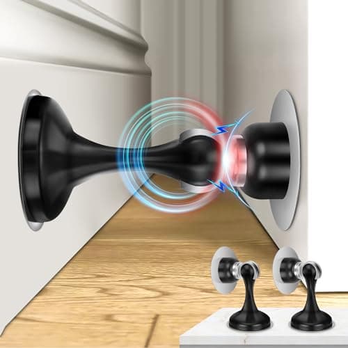 Profasion 2 Pack Magnetic Door Stoppers, Stainless Steel Door Stops for Wall and Floor Mounting, Door Holder Keep Door Open, No Drilling Door Stop with 3D Adhesive Tapes, Black - Image 1