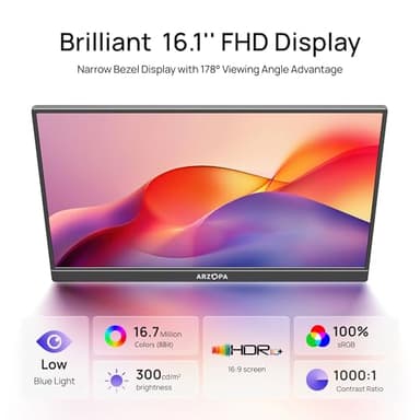 ARZOPA 16.1" Portable Monitor, 100% sRGB FHD 1080P Kickstand Portable Laptop Monitor High Color Gamut Display IPS Eye Care Screen for High-end Office & Entertainment -Z1C - Image 6