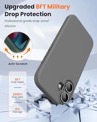OuXul Designed for iPhone 16 Case 6.1"- Slim Liquid Silicone Cover with [Soft Anti-Scratch Microfiber Lining], Shockproof 3-Layer Full Protection (Charcoal Gray) - Image 5