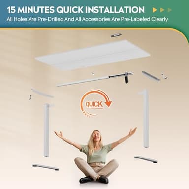 DEVAISE 48 Inch Electric Standing Desk, 3 Adjustable Height Stand up Desk for Home Office, Ergonomic Sit to Stand Desk with LED Touchscreen，Headphone Hook, 3 Memory Preset Computer Desk (White) - Image 7