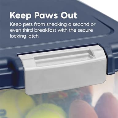 IRIS USA Dog Food Storage Container, 30 lbs & 11 lbs Combo, Cat Food Storage Container, Dog Treat Container, Airtight, Stackable, 2-Cup Scoop, Wheels, Easy Mobility, Navy - Image 4