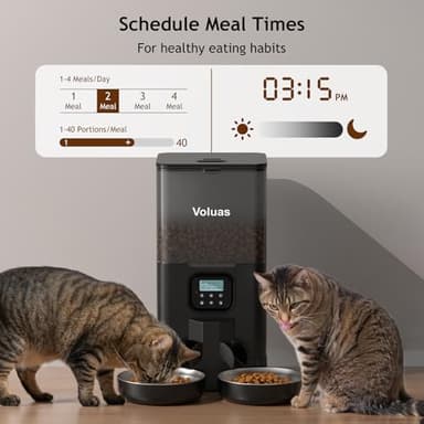 Voluas Automatic Cat Feeder for Two Cats, Double Pet Feeder with 2 Stainless Steel Bowls,6L Timed Cat Feeders with Memory Function - Image 2