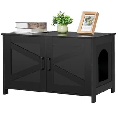 Homhedy Cat Litter Box Enclosure, Wooden Cat Washroom Furniture with Barn Door, Pet House, Fit Most of Litter Box, Black - Image 8