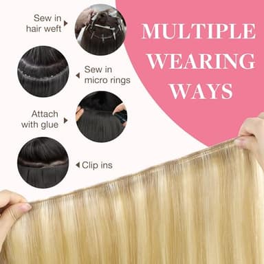 GOO GOO Sew in Hair Extensions Real Human Hair, Weft Hair Extensions Human Hair, 18D/22F Dirty Blonde Highlights 22inch 110g, Weft Bundles Straight Silky Remy Hair - Image 4