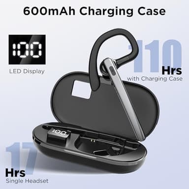 TERUNSOUl Bluetooth Headset V5.3, Wireless Bluetooth Earpiece with 600mAh Charging Case, 110H Playtime, Hands Free Headset for Cell Phone and Computer with Built-in Microphone for Work Trucker Office - Image 2