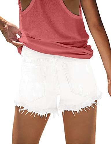 MODARANI Denim Shorts for Women Distressed Jean Shorts Ripped Shorts Mid Rise Summer Hot ShortS White L - Image 3