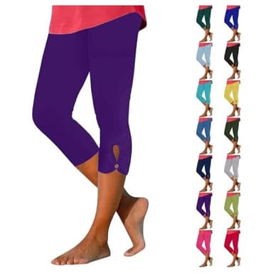 Tatumaie Capri Leggings for Women Summer Dressy Cropped High Waist Yoga Pants Stretchy Leggings Workout Compression Pants Purple - Image 1