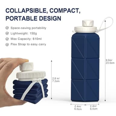BEAUTAIL Collapsible Water Bottles 20.6oz, Silicone Foldable Portable Travel Water Bottle, Lightweight Reusable Leakproof for Traveling Camping Hiking Cycling Yoga Sports Outdoor, 1 Pack (Dark Blue) - Image 3