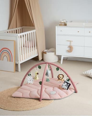 Blissful Diary Baby Play Gym & Activity Mat, Oversize Leaf Shaped Tummy Time Baby Play Mat w 6 Detachable Toys Promotes Motor Skills & Sensory Development, Newborn Infant Essentials Gift, Crystal Pink - Image 6