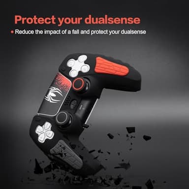 ECHZOVE PS5 Controller Cover Case - Anti-Slip Silicone Skin for PS5 DualSense Controller with Thumb Grip Caps, Joystick Protectors, Spider-Man Theme Sticker - Black - Image 3