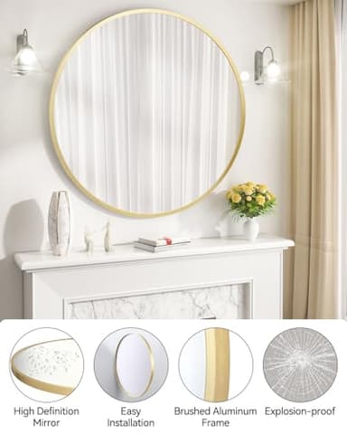 Gold Circle Mirror for Bathroom, 24 inch Circle Mirror, HD Eco-Friendly Round Bathroom Mirror for Over Sink, Matte Gold Metal Framed Wall Mirror for Wall, Vanity, Living Room, Easy to Install - Image 4