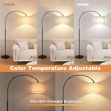 Ambimall Dimmable Arc Floor Lamp with Remote, Color Temperatures and Brightness Adjustable, Arched Floor Lamp with Rotating Head, Over Couch Arched Reading Light for Living Room (Deep Beige and Black) - Image 4