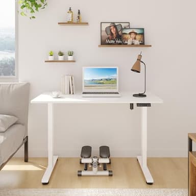 Veken 47.2 Inch Electric Standing Desk, Height Adjustable Sit Stand Up, Wood Desktop, Work Home Office Computer PC Desks, Gaming Writing Study Bedroom Rising Table, Tall Standup Workstation, White - Image 2