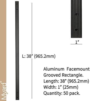 Myard 38 Inches Grooved Traditional Rectangle Aluminum Deck Balusters Furniture with Screws for Wood Composite Facemount Railing, Classic Geometric Style (50-Pack, Matte Black - Image 3