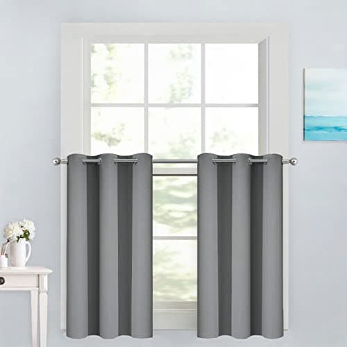 Yakamok Short Blackout Curtains 36 inches, Grommet Thermal Insulated Small Window Treatment Room Darkening Privacy Draperies for Basement Bathroom Bedroom(2 Panels,Grey,42x36 Inch) - Image 1