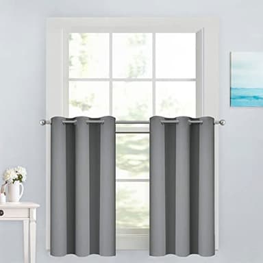 Yakamok Short Blackout Curtains 36 inches, Grommet Thermal Insulated Small Window Treatment Room Darkening Privacy Draperies for Basement Bathroom Bedroom(2 Panels,Grey,42x36 Inch) - Image 1
