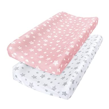 Changing Pad Cover for Girls 2 Pack, Lovely Print Soft Unisex Diaper Change Table Sheets, Fit 32"x16" Contoured Pad, Comfy Cozy 2-Pack Cradle Sheets, Pink&White - Image 1