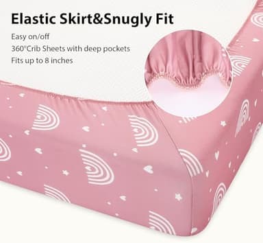 Baby Crib Sheets Girl, 3 Pack Toddler Bed Sheets Fitted for 52”x28” Standard Crib and Toddler Mattresses, Super Soft Microfiber Pink Rainbow - Image 4