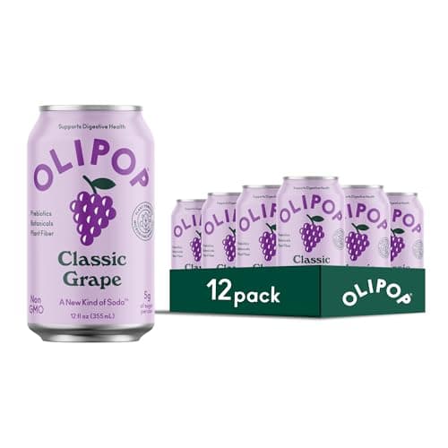 OLIPOP Prebiotic Soda Pop, Classic Grape, Pantry Pack Packed with Prebiotics, Fiber, and Botanicals, Gluten Free, Vegan, GMO Free, 12oz (12-Cans) - Image 1