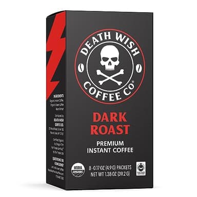 Death Wish Coffee Instant Dark Roast Coffee Packets, Bold & Intense Blend of Arabica & Robusta Beans, USDA Organic, 8 Count - Image 8