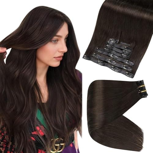 Full Shine Human Hair Clip in Extensions Dark Brown 24 Inch Seamless Clip in Hair Extension Real Human Hair Straight PU Invisible Hair Extensions Human Hair Full Head 8 Pcs 120 Grams - Image 1